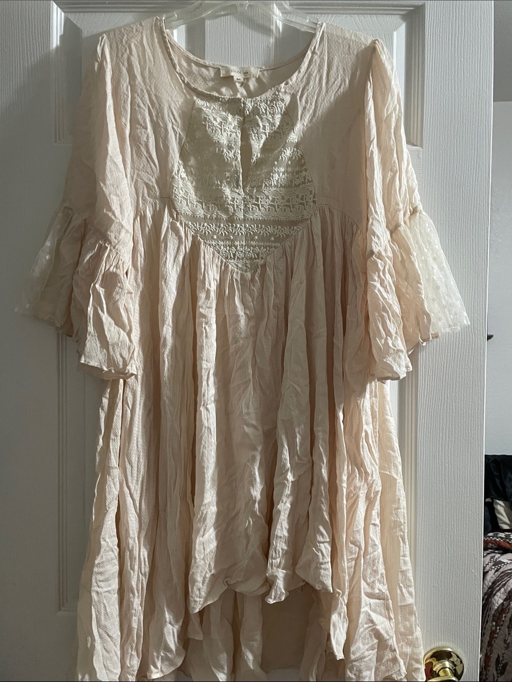 Cream Lace-Yoke Peasant Tunic Top